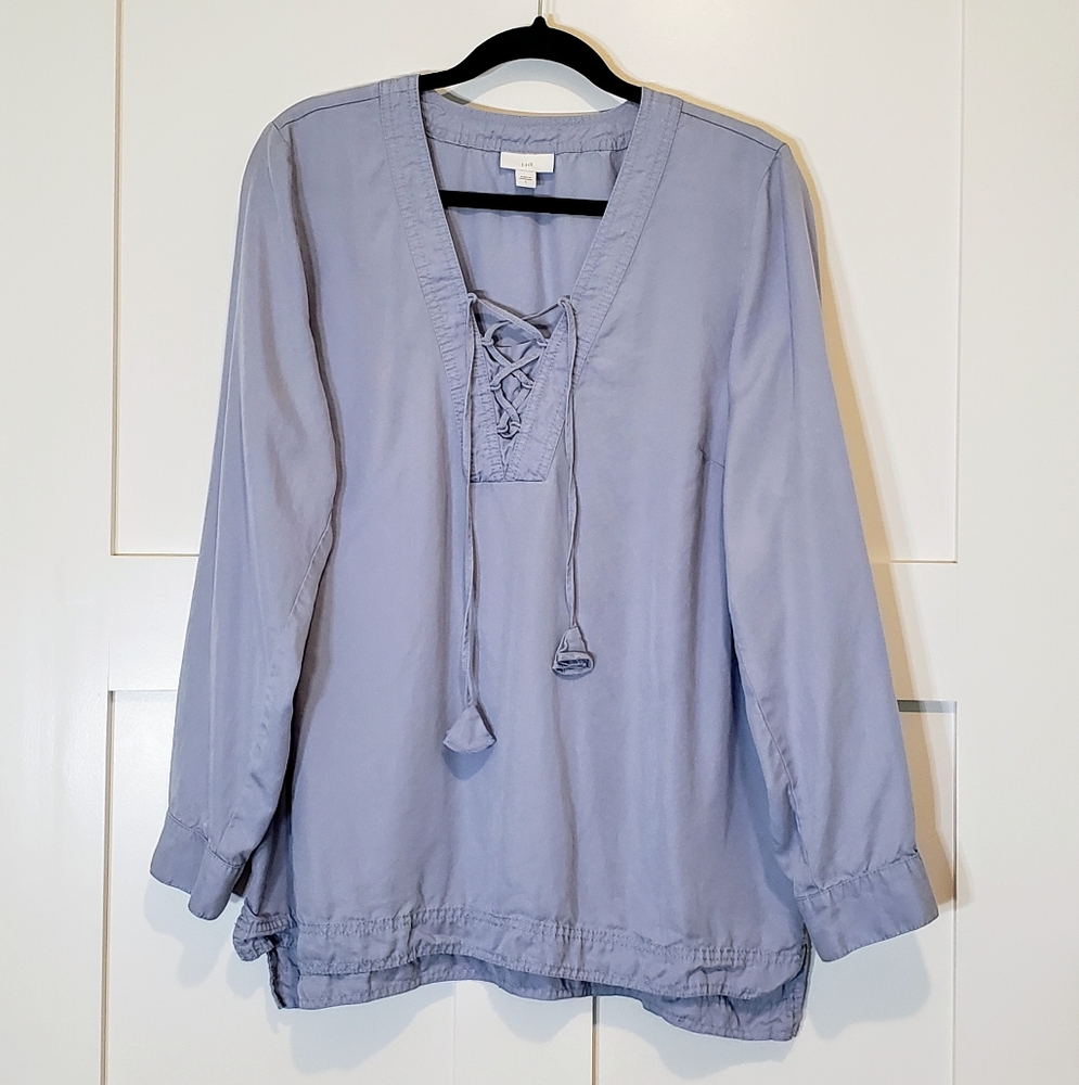 J. Jill Chambray Blue Lace Up Tunic Top Soft Tencel Size Large